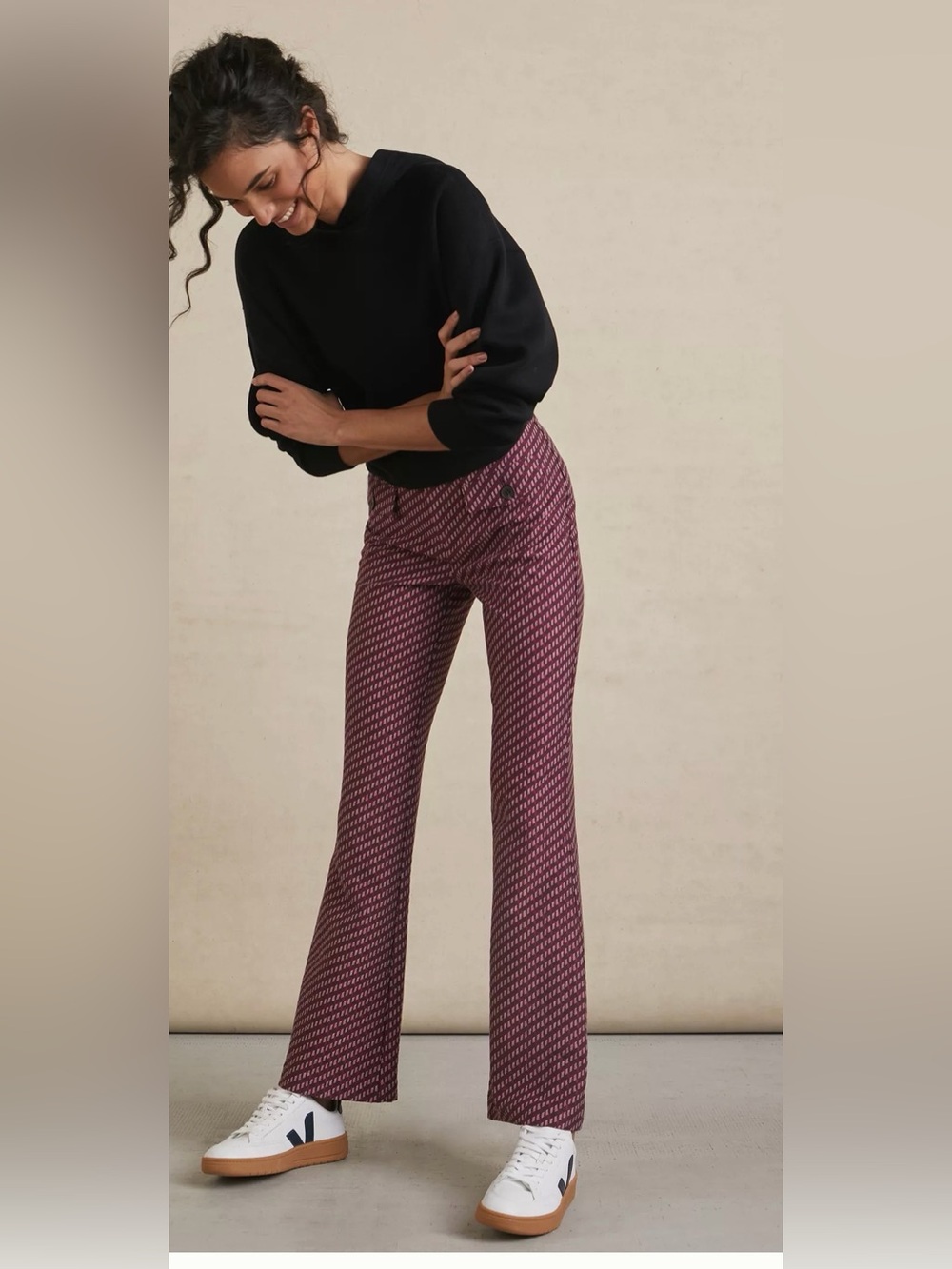 Anthropologie Essential Flare Geometric Trousers Pants 8 Mauve Fall Winter Offic